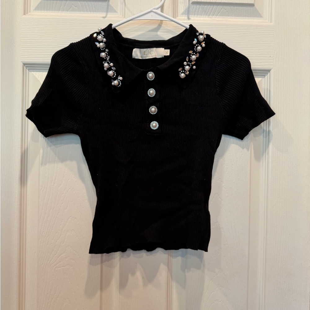 Lazette Collection Black Embellished Women's Top